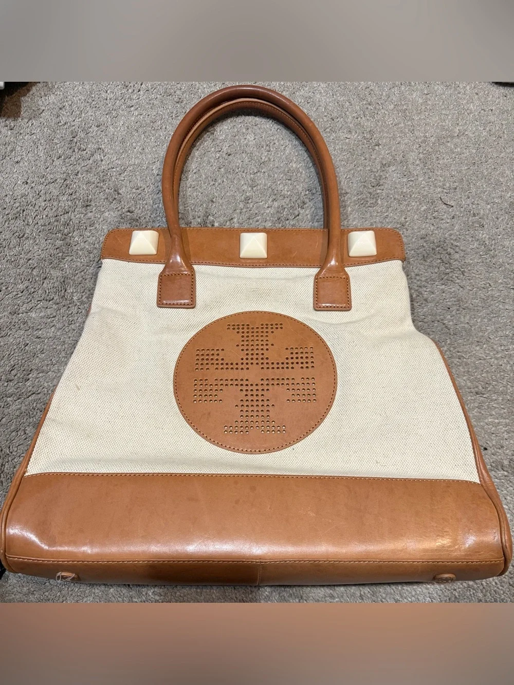Tory Burch Cream and Tan Meredith tote